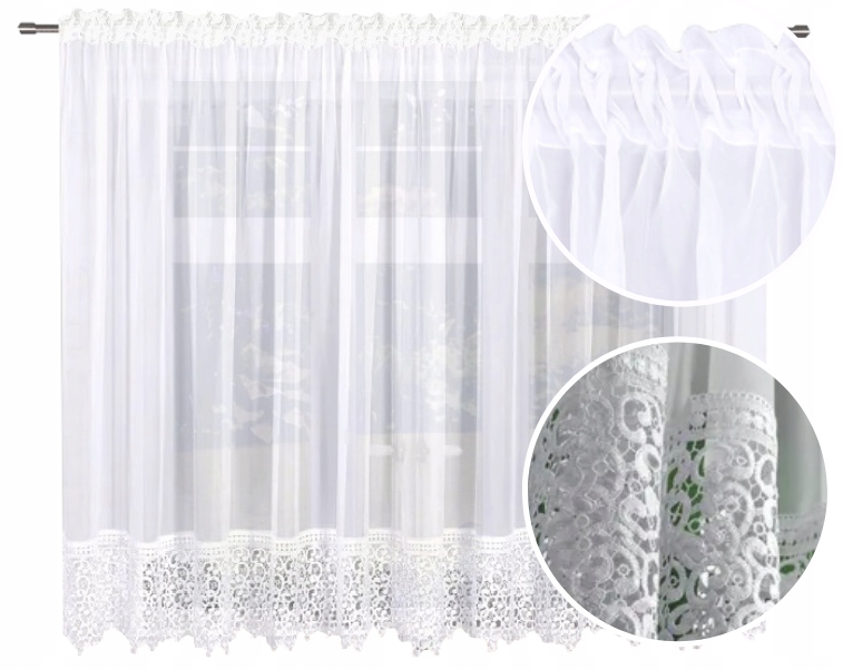 

Firana Gotowa Z Gipiurą 170x400 Gładka Do Salonu