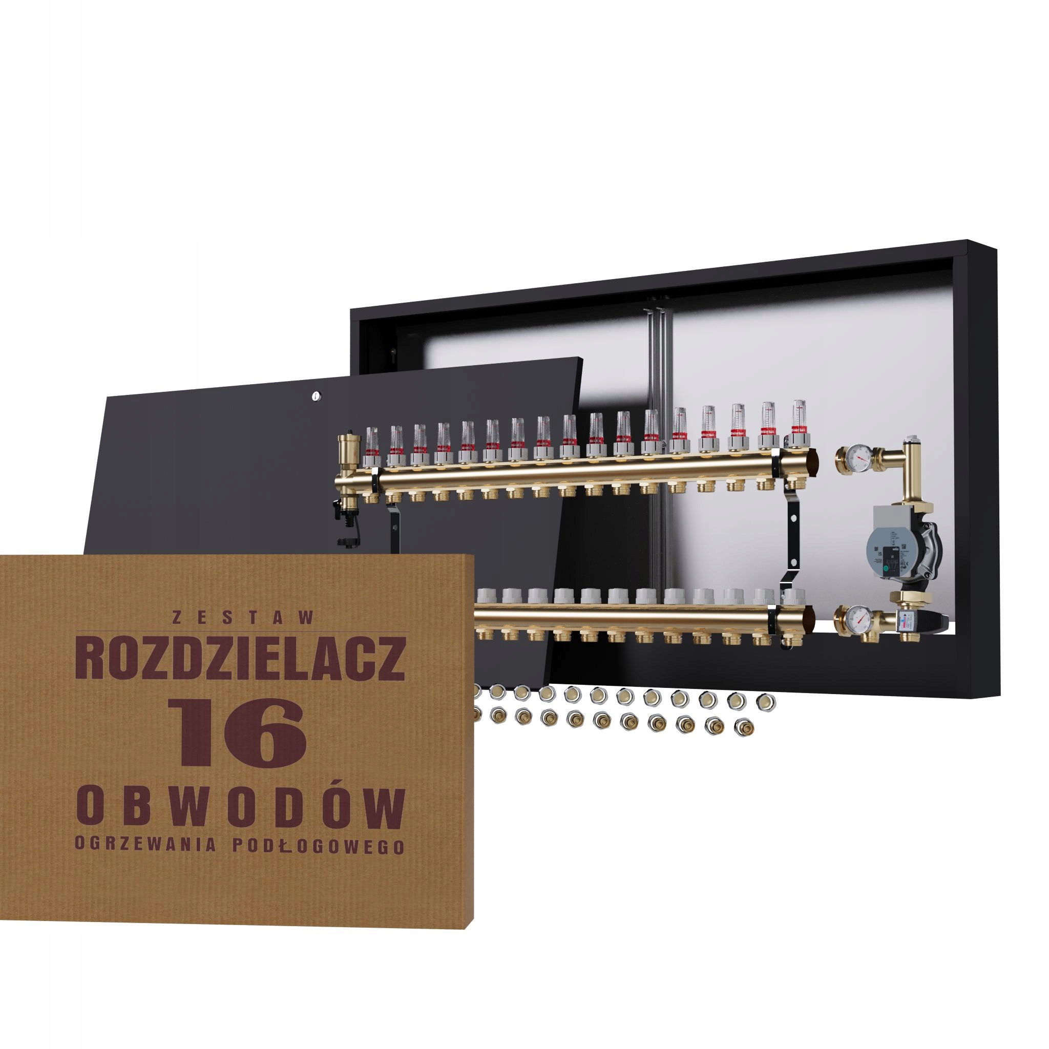 Rozdělovač pro podlahu 16 okruhů s čerpací skupinou Wilo nástěnný Pex