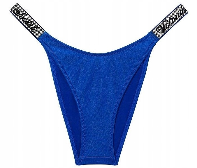 Brazilské plavkové kalhotky Victoria's Secret modré s zirkony, velikost M