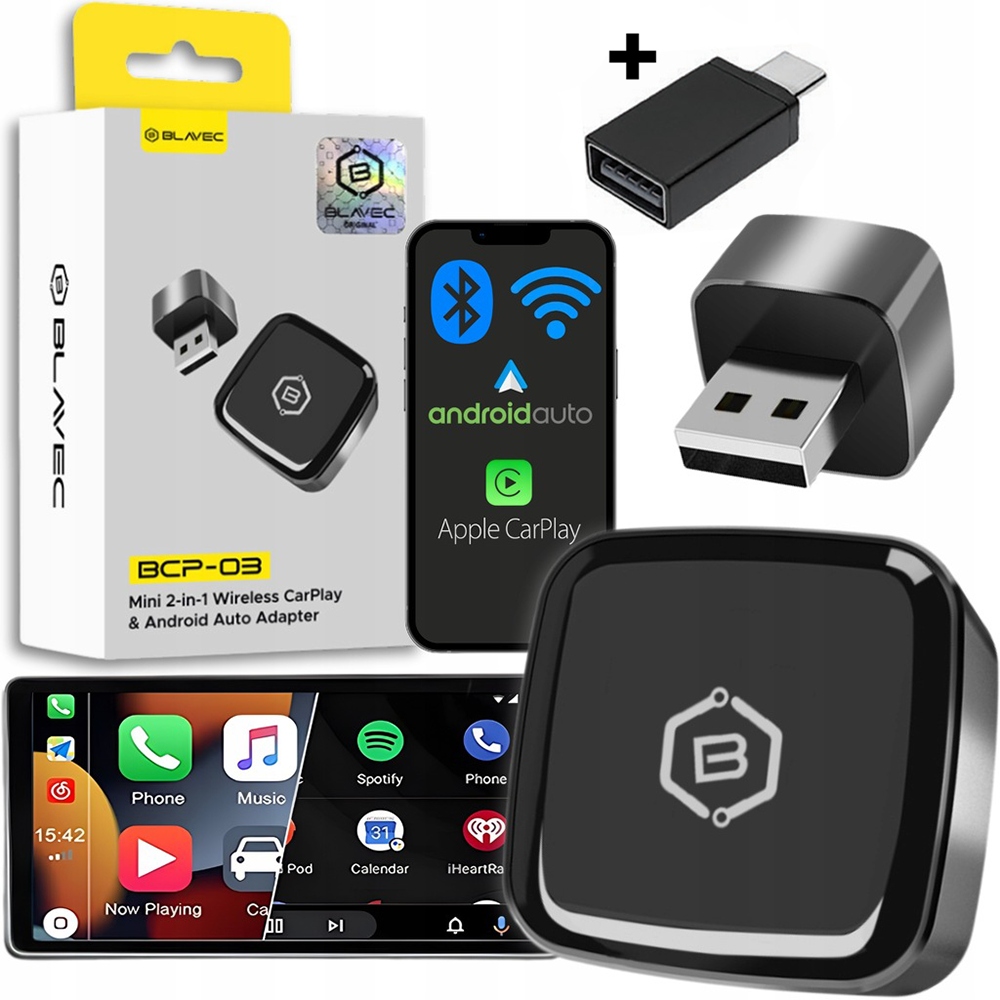 Adapter Moduł Carplay Android Auto Bezprzewodowy Wifi Bluetooth Mini 2W1