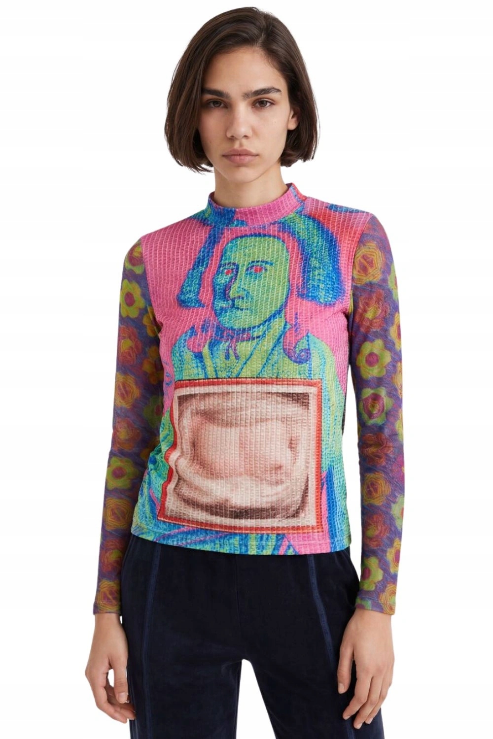 Dámská mikina Desigual Pinky Pop-Art, sametová, žebrovaná, s potiskem vel. S