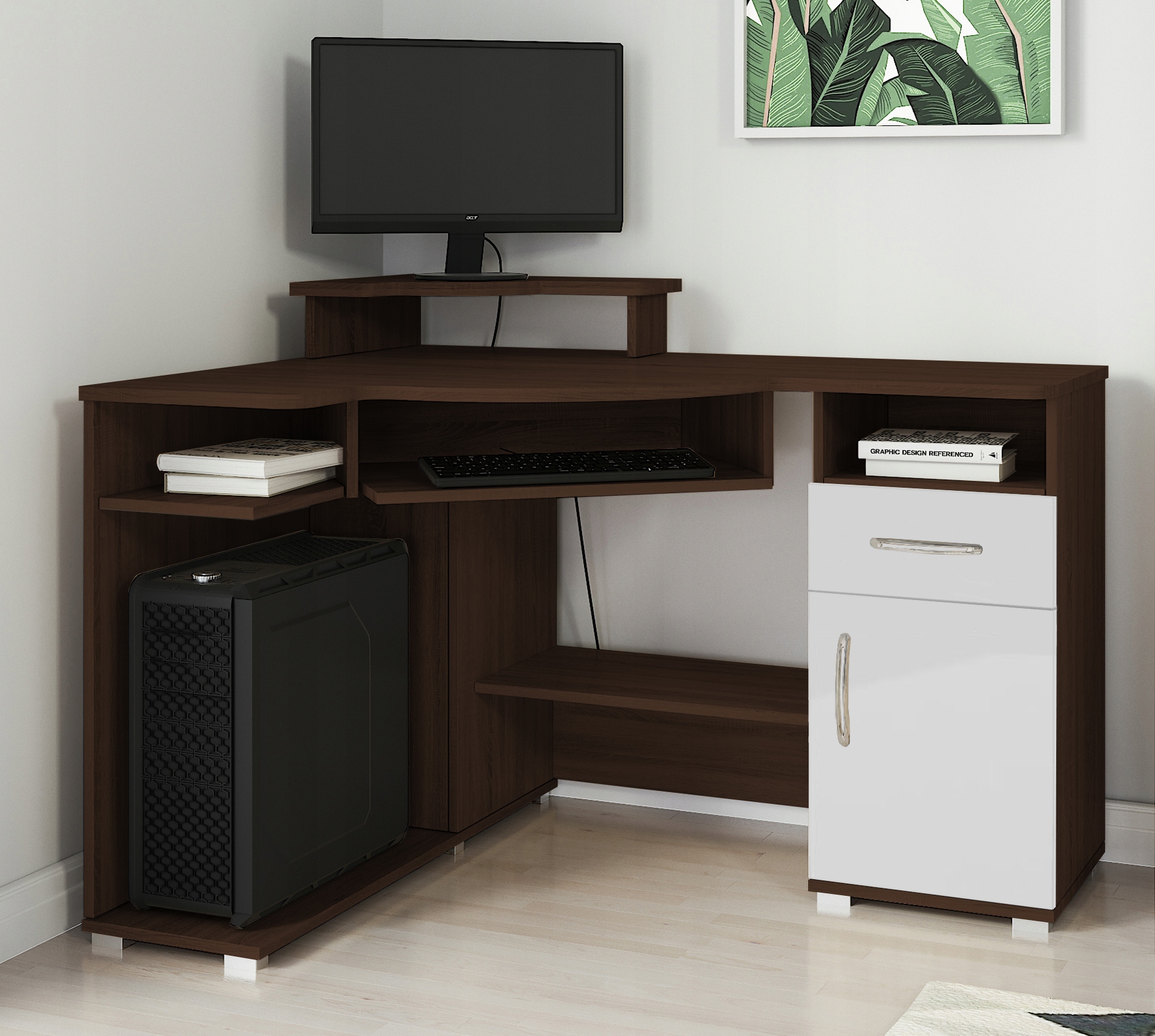 Pojemne Biurko narożne ROT/ półki, szuflady Wybór Kolor mebla odcienie brązu