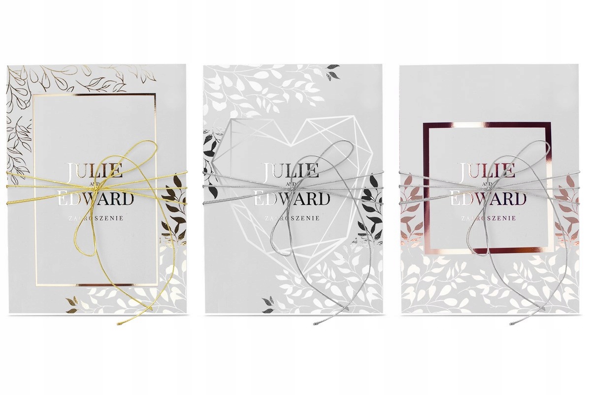 ZAPROSZENIA ŚLUBNE ZŁOTE SREBRNE ŚLUB ROSE GOLD Kolor dominujący biały