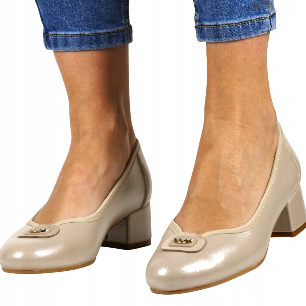 Lodičky Boty Na Nízkém Podpatku, Elegantní, Zlaté, Béžové, Lesk 38