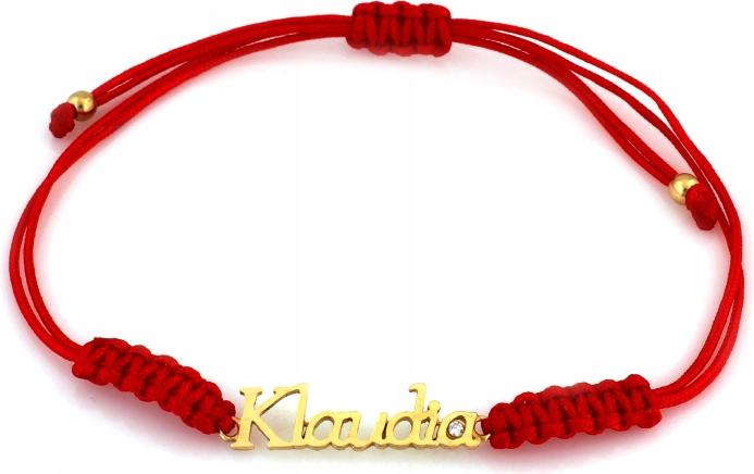 Zlatý náramek 585 jméno Klaudia ze zlata na červeném provázku jako dárek