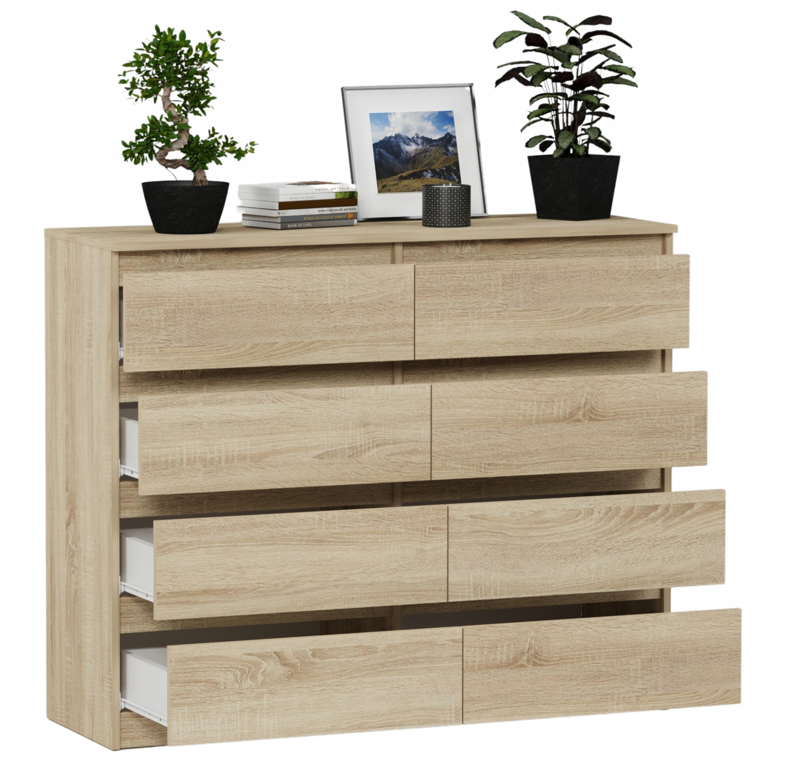 Nowoczesna KOMODA 140CM SZAFKA 8 SZUFLAD Sonoma PL