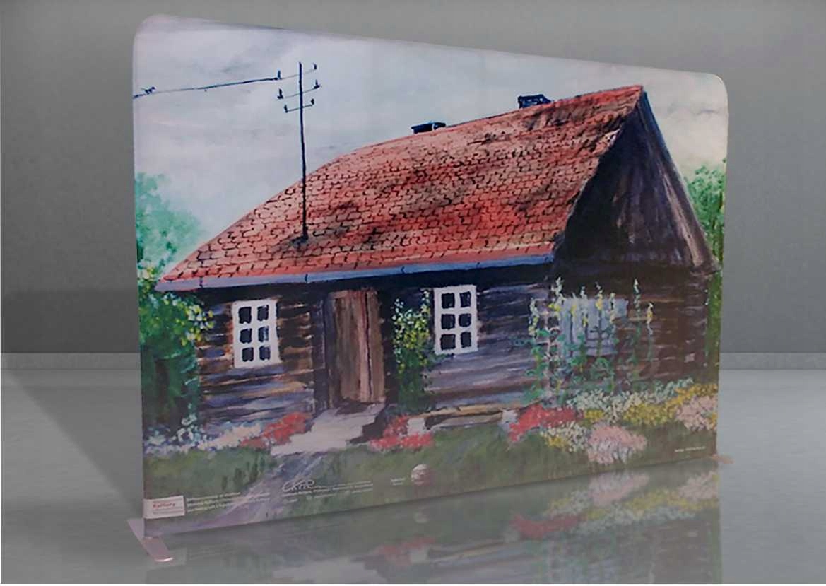 Ścianka Reklamowa Tekstylna 250x230cm Nadruk Projekt dwustronna Stan opakowania oryginalne