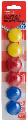 Magnesy okrągłe gładkie 30mm 6 sztuk Office Products mix kolorów