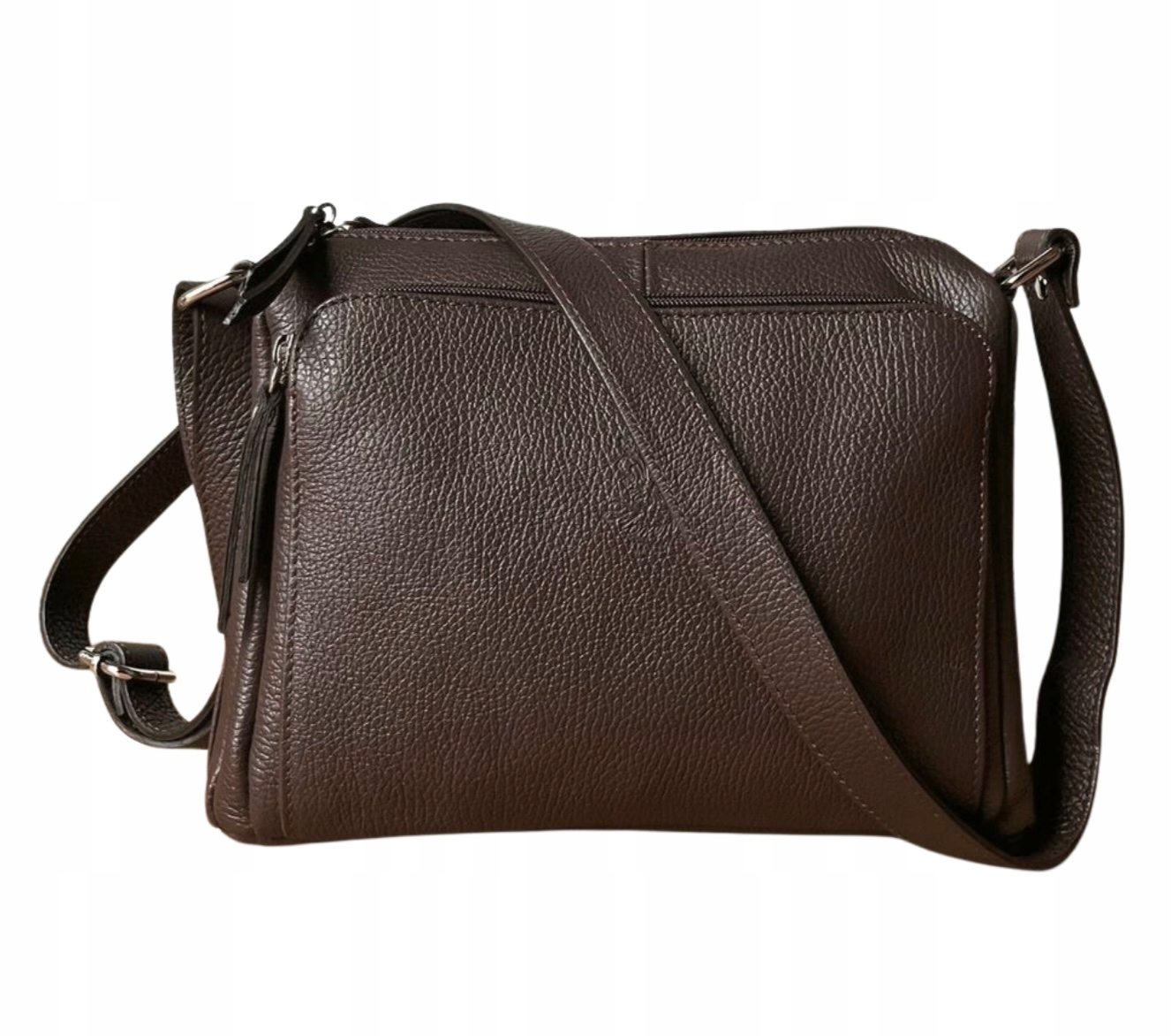 Czekoladowa Torebka Skóra Naturalna Włoska Skórzana Listonoszka Brązowa