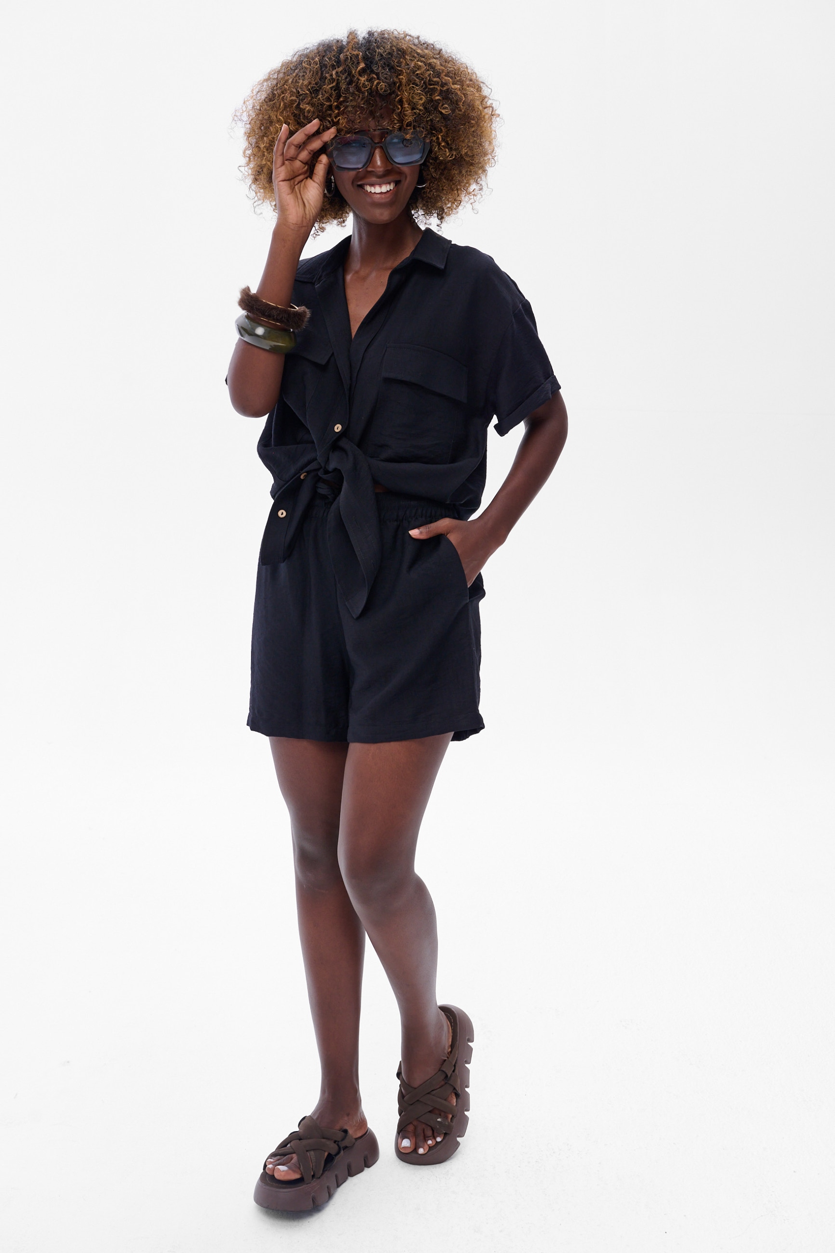 Dámské šortky blue shadow Tassel Black vel 44