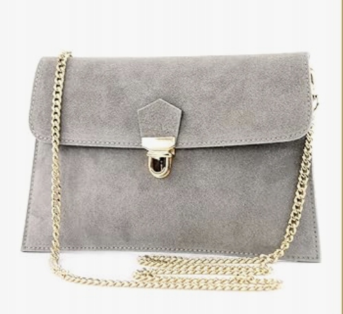 modamoda de T206 Italská psaníčko ze semiše se zlatým řetízkem