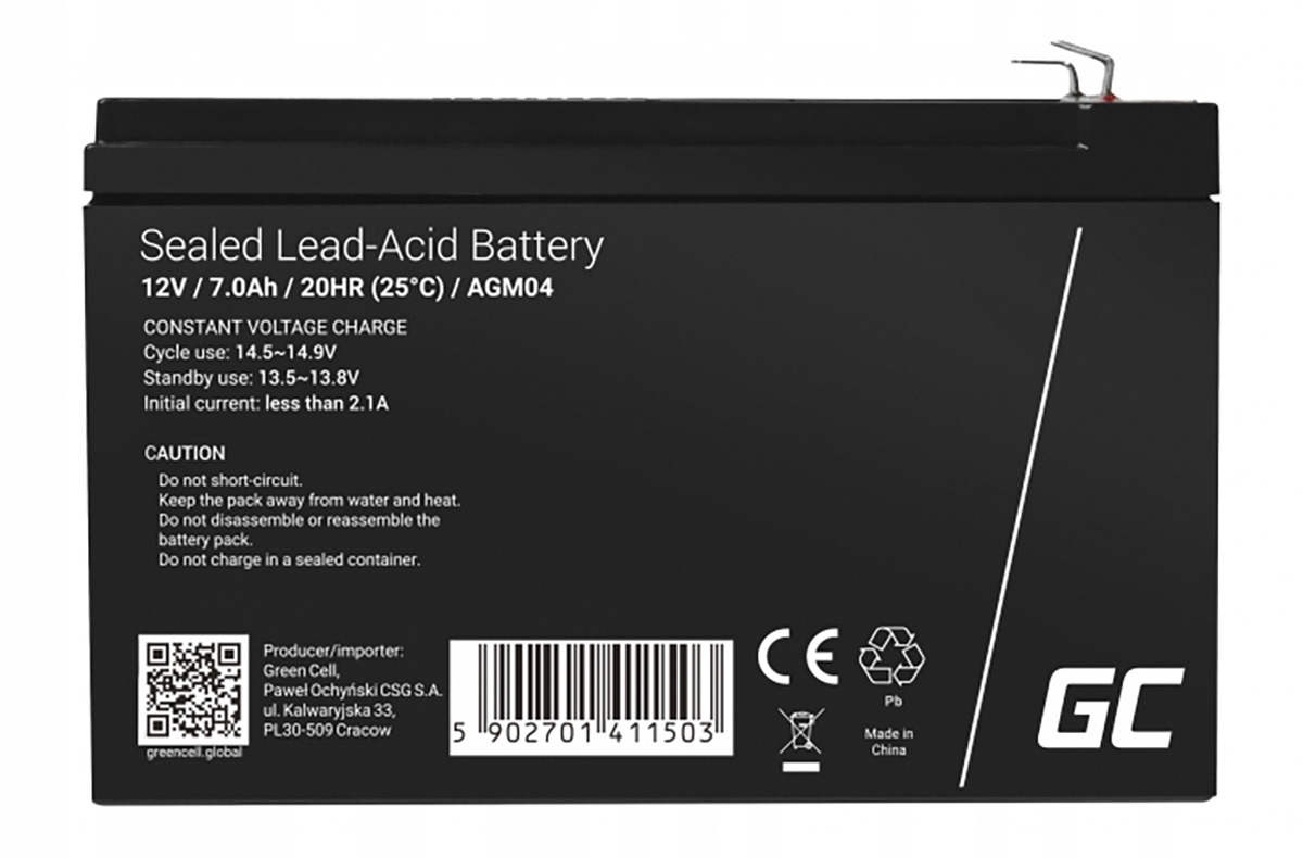 Akumulator GREEN CELL AGM04 7Ah 12V Pojemność 7 Ah