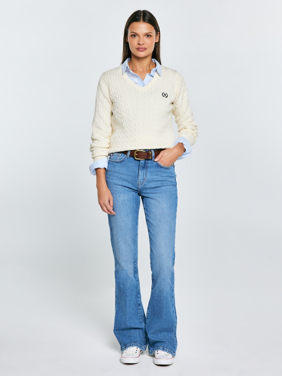 Big Star Dámský svetr s výstřihem do V krémový Nisa 100 L