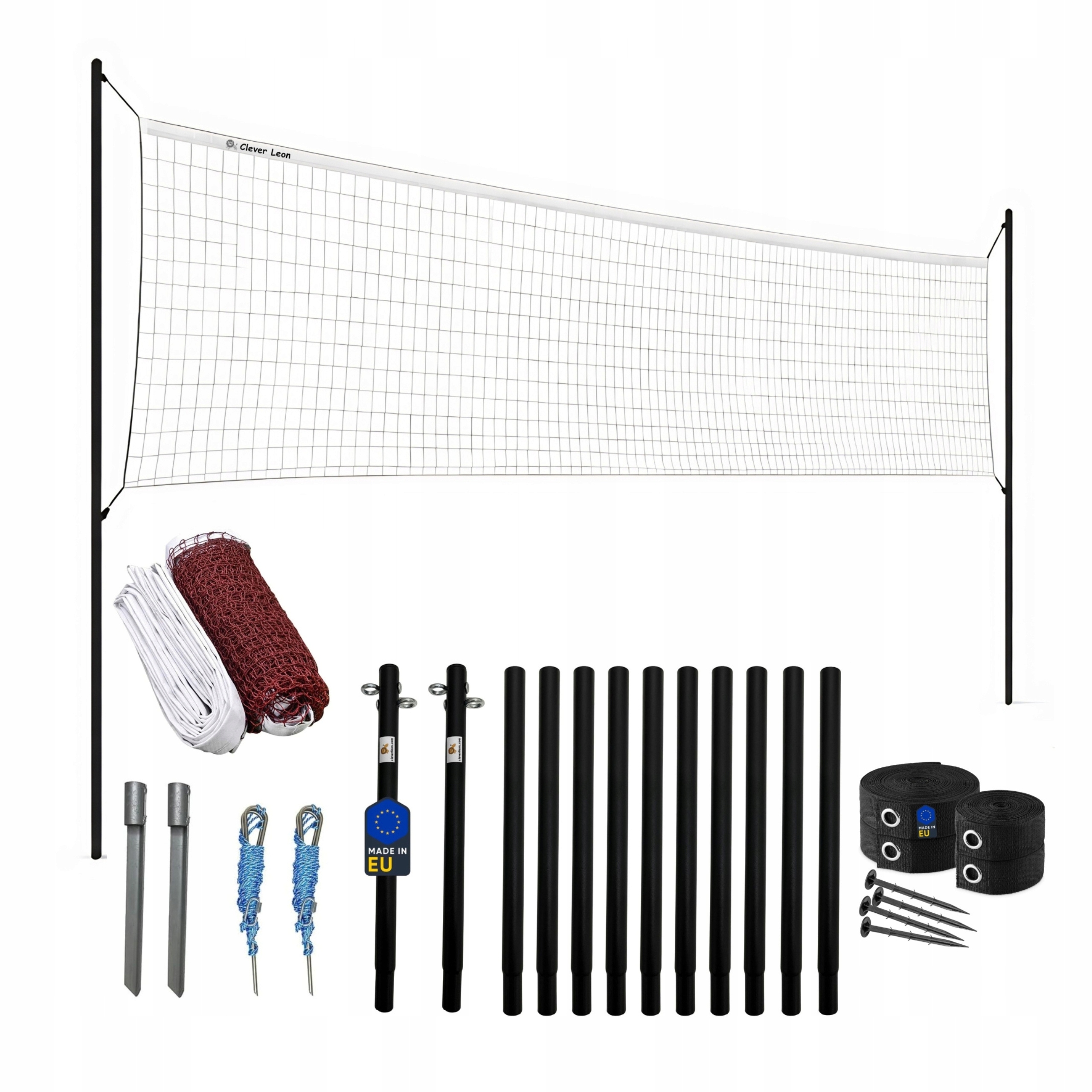 Siatka do Siatkówki plażowej Badmintona, Słupki, Linie boiska Clever Leon