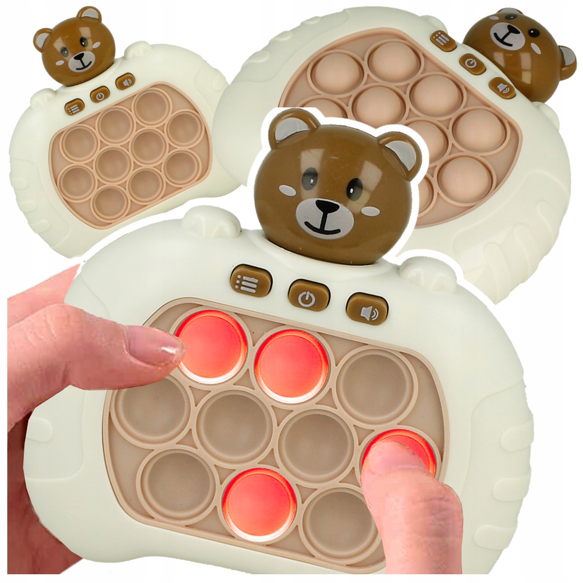 GRA ZRĘCZNOŚCIOWA POP IT POPIT ELEKTRYCZNA ANTYSTRESOWA ŚWIECI DŹWIĘKI MIŚ