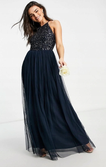 Flitrová Zdobená Tylová Koktejlová Šaty Maya 40 L