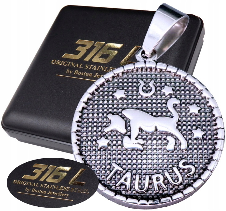 

Srebrny Medalik Medalion Znak Zodiaku Byk 316L