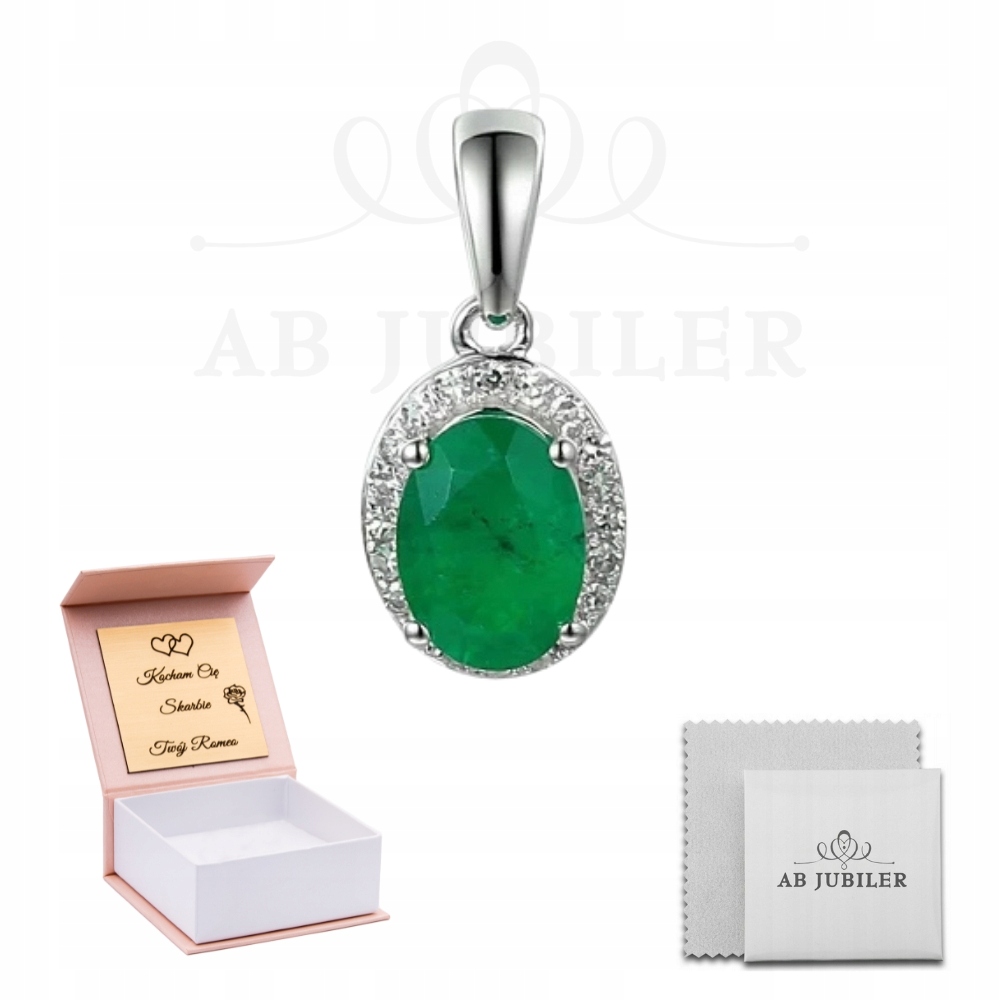 Zawieszka Białe Złoto Szmaragd Diamenty pr 585