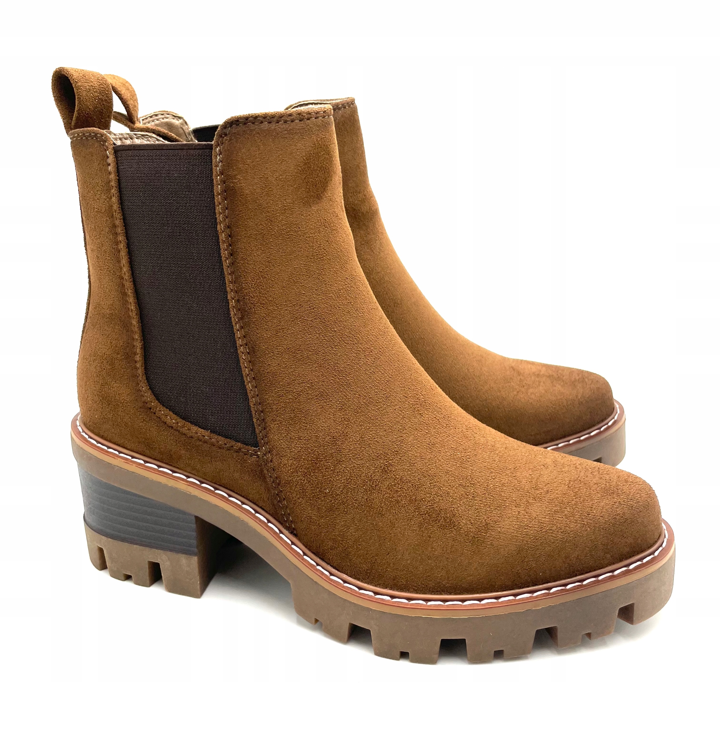 BOTKI NA NISKIM OBCASIE KLOCKU CAMEL BRĄZOWE 38 Model Botki