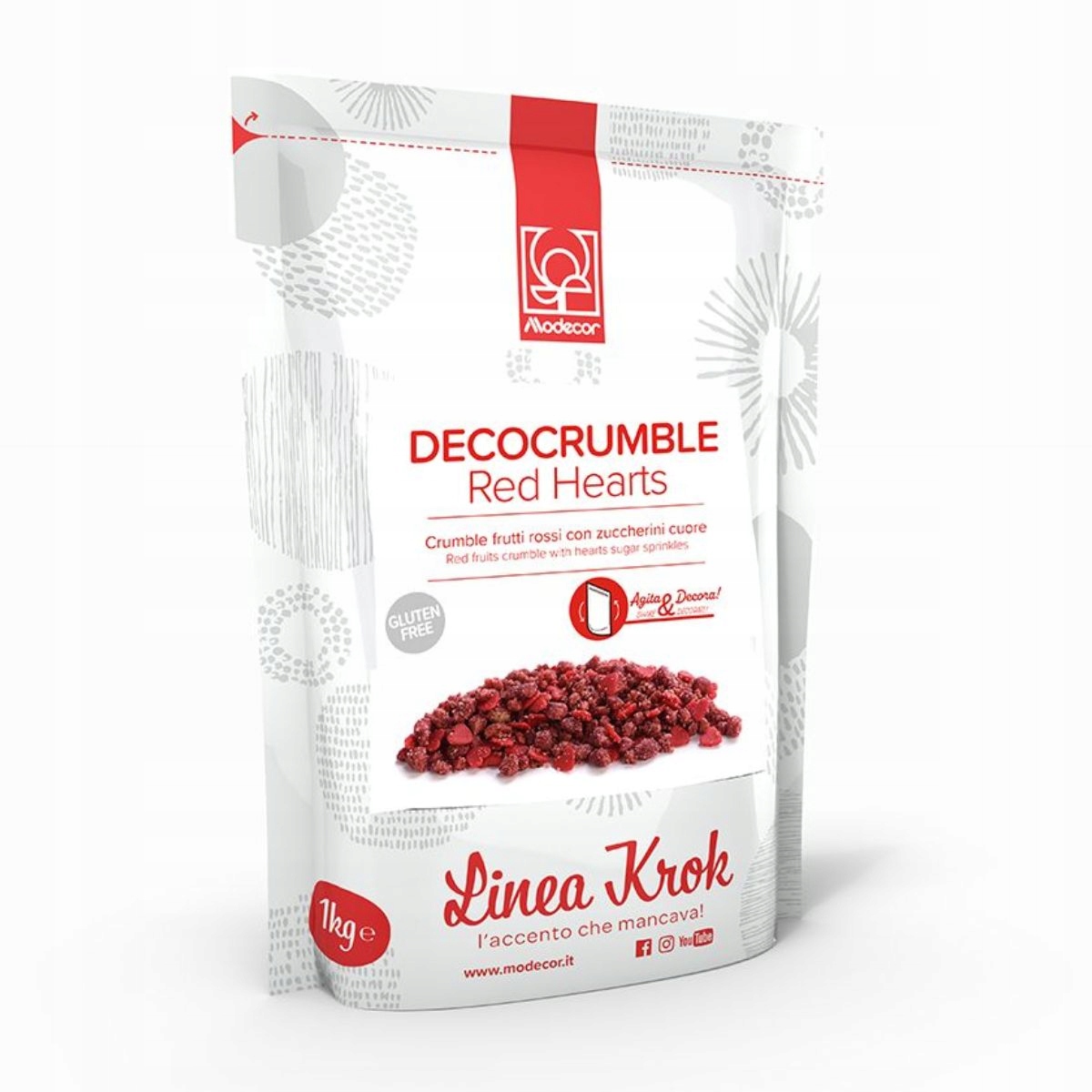 Křehká sušenková kaše s posypem Red Hearts Cacao Crumble Modecor 1 kg