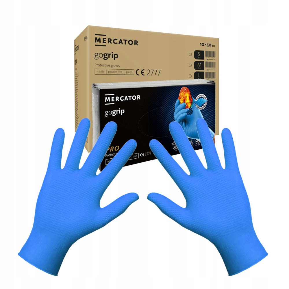 Nitrilové rukavice L modré odolné Mercator Gogrip 50 Ks kartonové 10ks