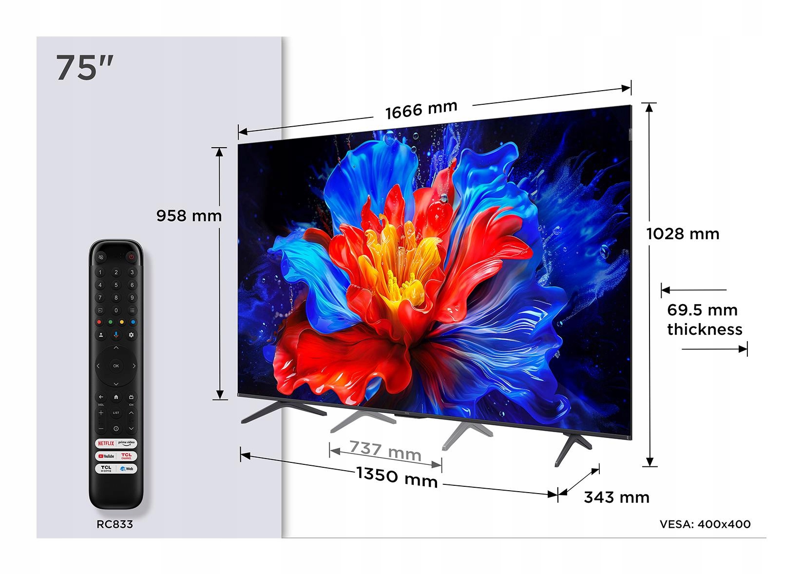 Tv Set|TCL|75 "|4K Ultra HD|3840 x 2160 pixelov|Flat|16:9|QLED|75P8K