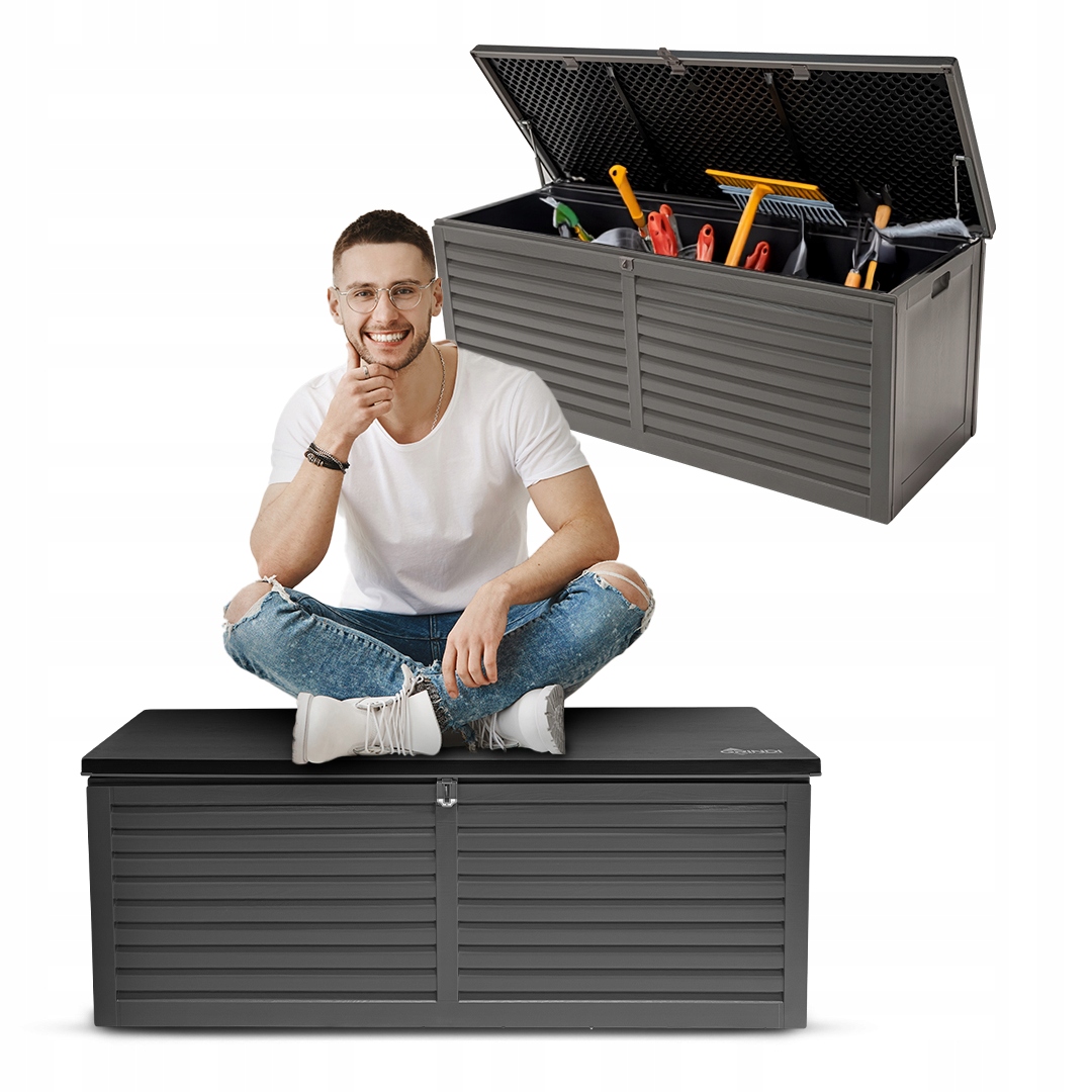 Zahradní Box 390 L, Balkonový Kufr, Velké Sedadlo Larus Tmavě Šedý