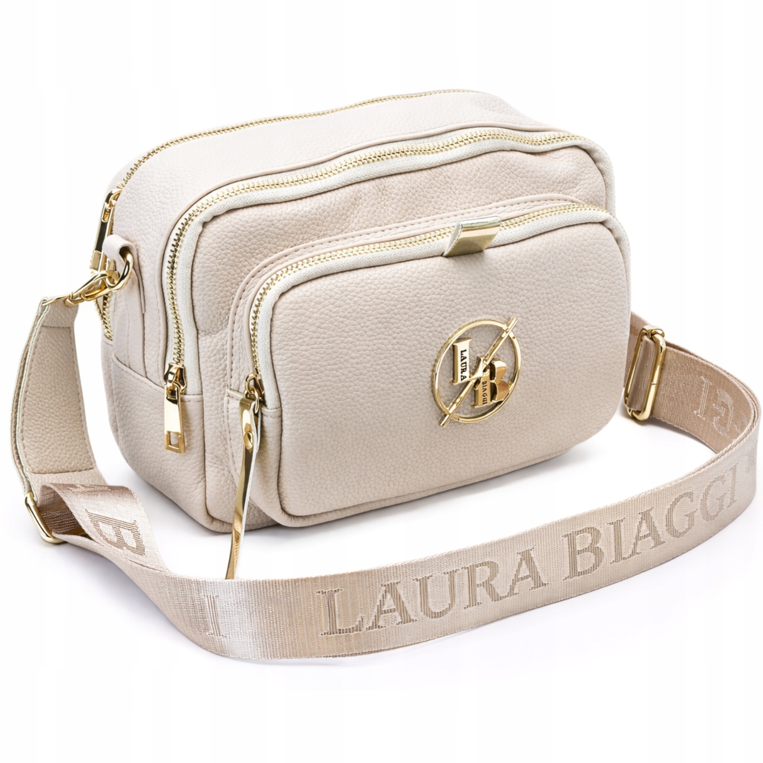 Laura Biaggi Tříkomorová Kabelka Přes Rameno Dámská Kabelka Přes Rameno Béžová Kůže