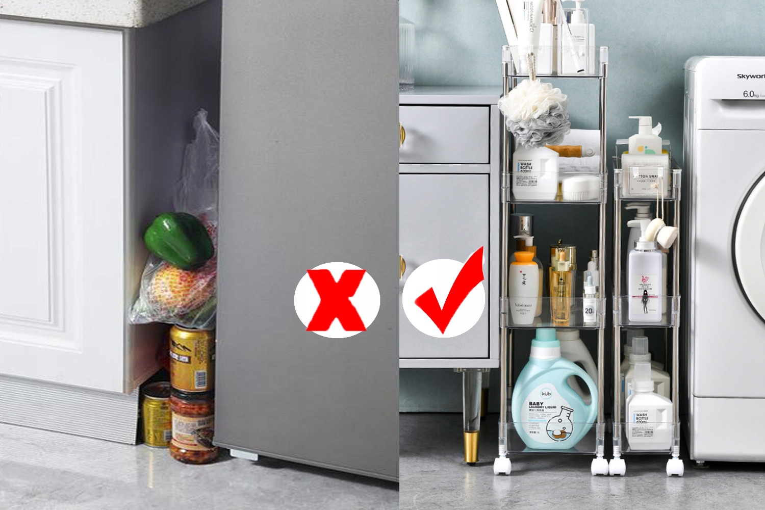 PÓŁKA KUCHENNA ŁAZIENKOWA REGAŁ NA KÓŁKACH 9CM SZAFKA DO WĄSKICH ZAKAMARKÓW Materiał plastik