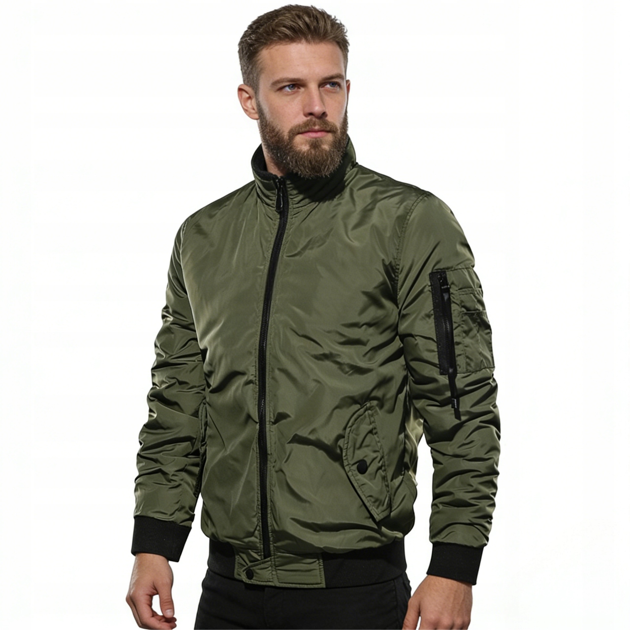 Pánská přechodová bomber bunda s podšívkou a elastickými manžetami