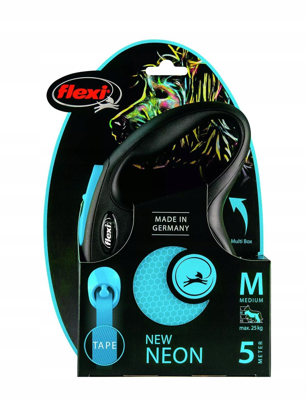 Levně Vodítko samonavíjecí Flexi Neon páska M-5m do 25kg modré