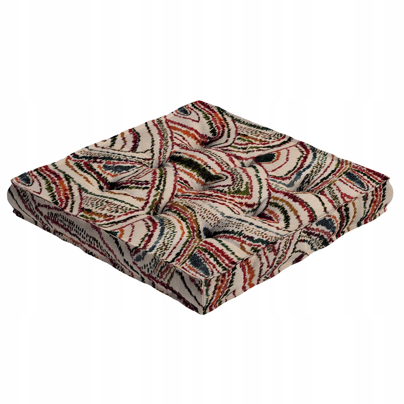 Poduška na stoličku Kuba 50x50 červeno-zelené oblúky na krémovom pozadí