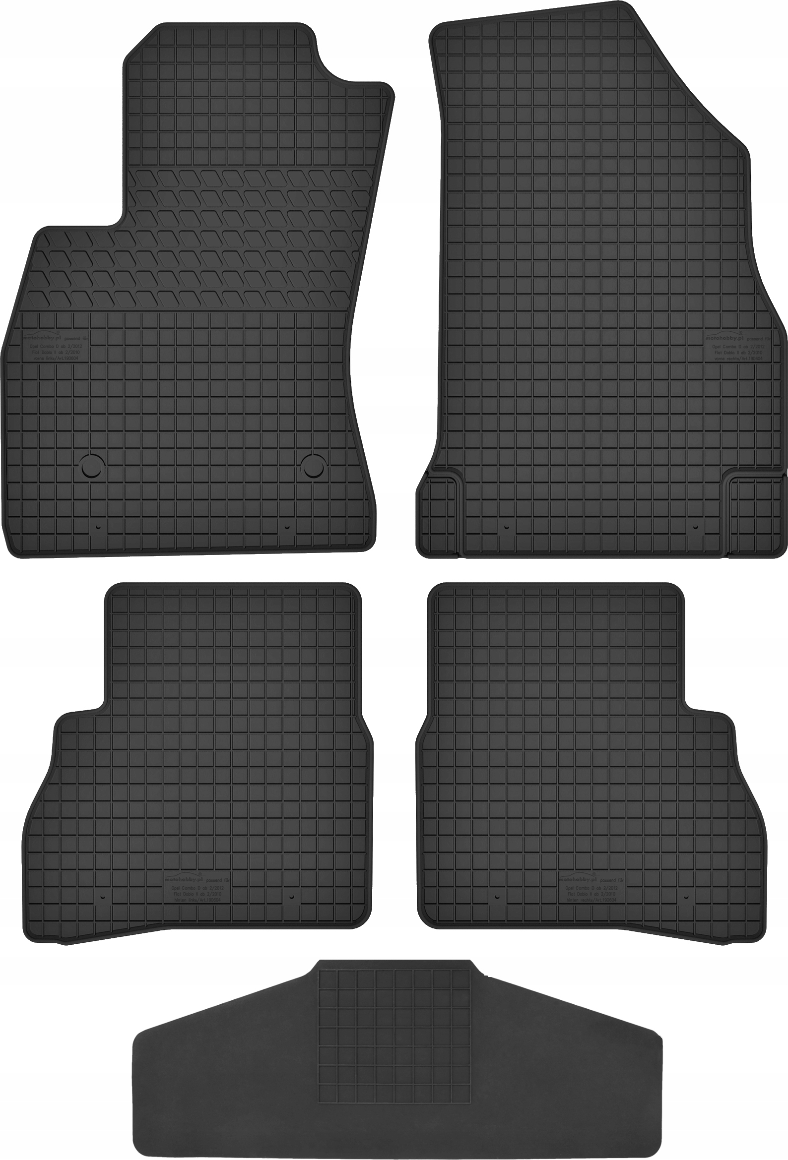 Gumové koberce s tunelem určené pro Fiat Doblo II Komplet Černá