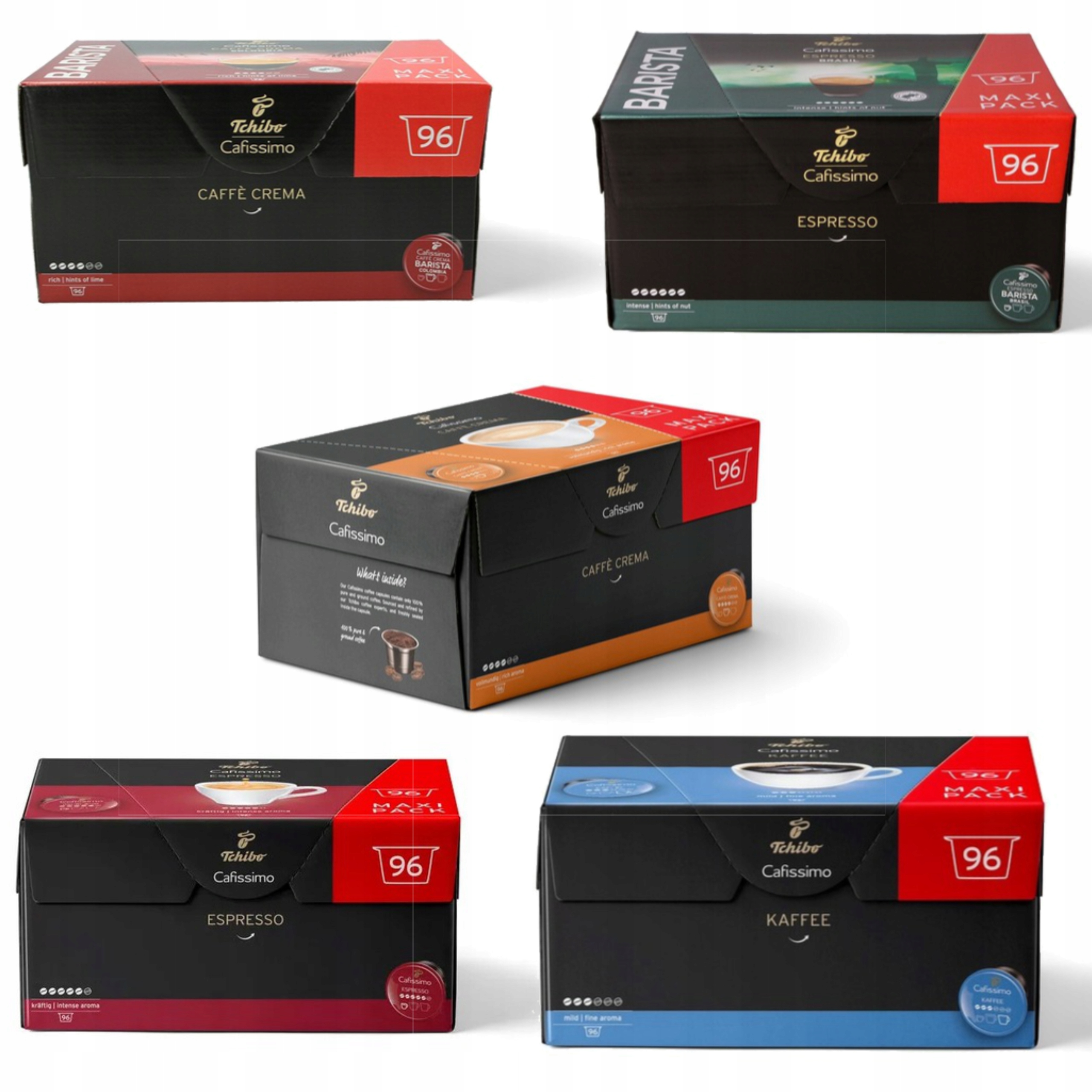 Levně Tchibo Cafissimo 96 kapslí Sada MIX 5 příchutí