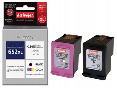 Tusze Activejet AH-M652RX zamienniki Hp 652 F6V25AE F6V24AE Czarny Kolor