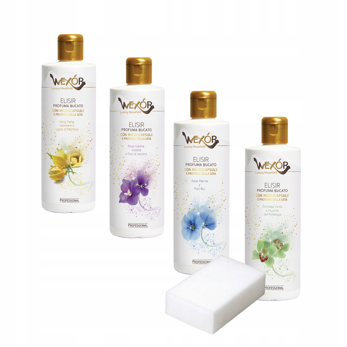 Levně Wexor parfém do prádla 4x 200 ml Himalaya, Kašmír, Fiori, Harmony houbička