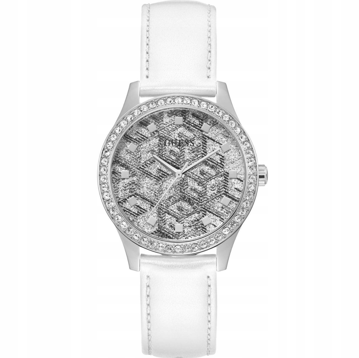 Stříbrné dámské hodinky Guess G Gloss s bílým řemínkem GW0608L1