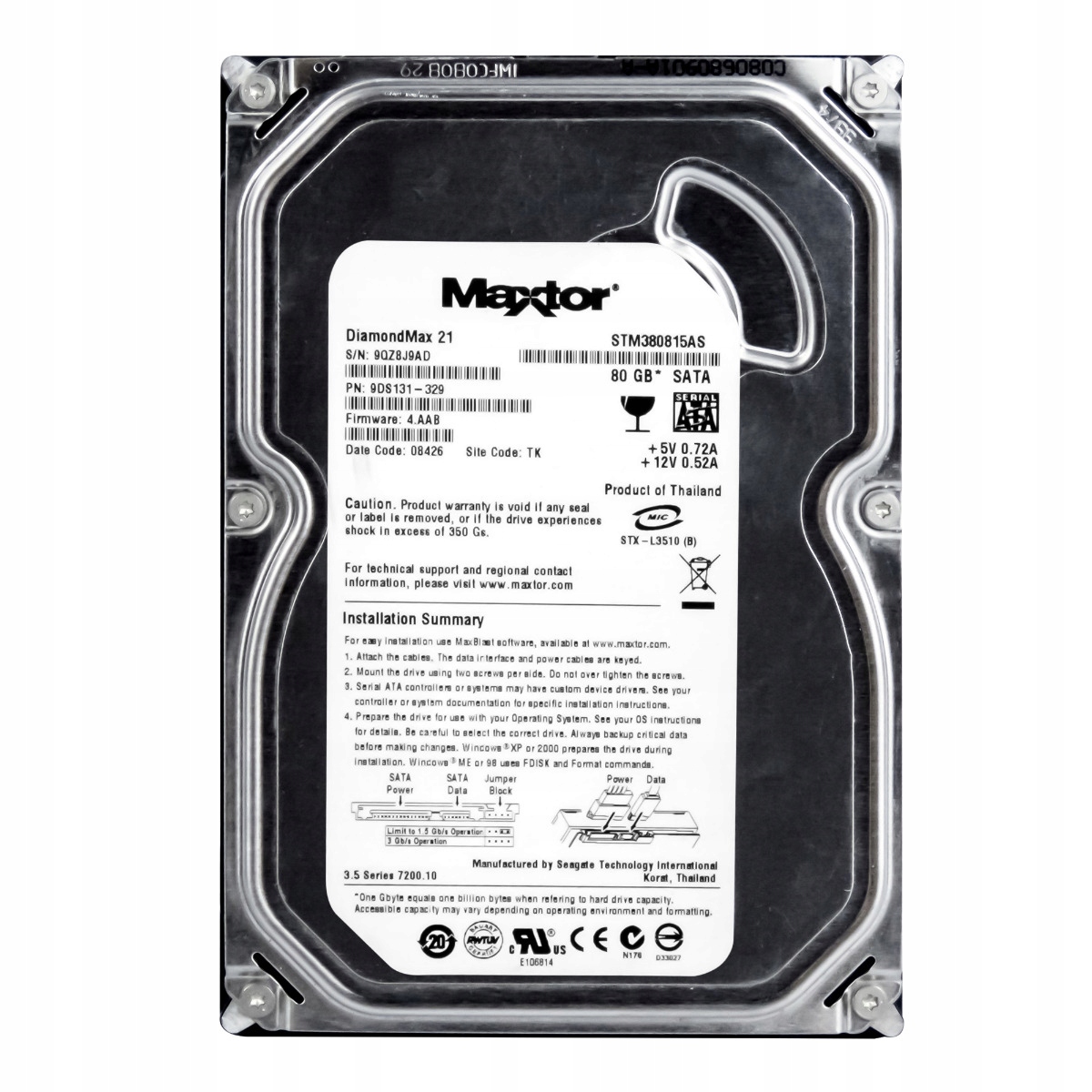 Maxtor 80GB 7.2K 8MB Sata II 3.5'' STM380815AS