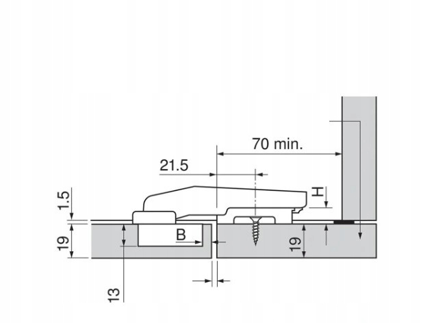 ZAWIAS RÓWNOLEGŁY BLUM 79B9550 SAMODOMYK+PROWADNIK Szerokość maksymalna 57 mm