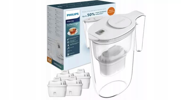 Dzbanek Zmiękczający Wodę 4 Wkłady Zmiękczające Wodę Philips AWP2943WHT4