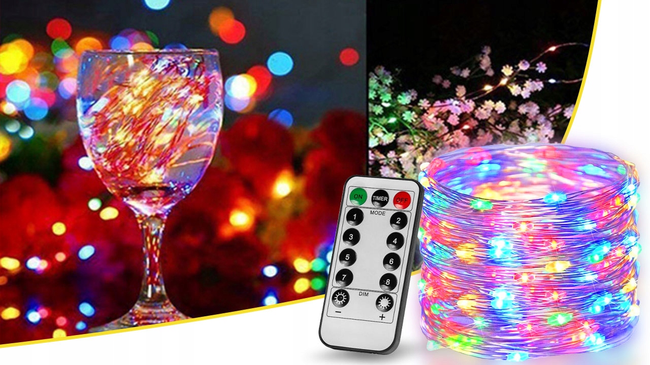 LAMPKI DRUCIKI ŚWIATEŁKA DEKORACYJNE LED NA CHOINKĘ ŚWIĄTECZNE 10M USB Zasilanie sieciowe