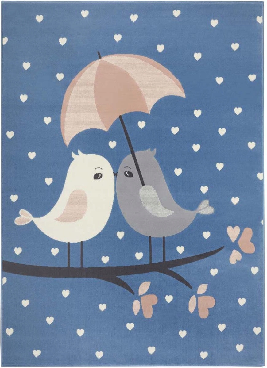 Měkký modrý koberec pro děti, vrabci 80 x 150 cm
