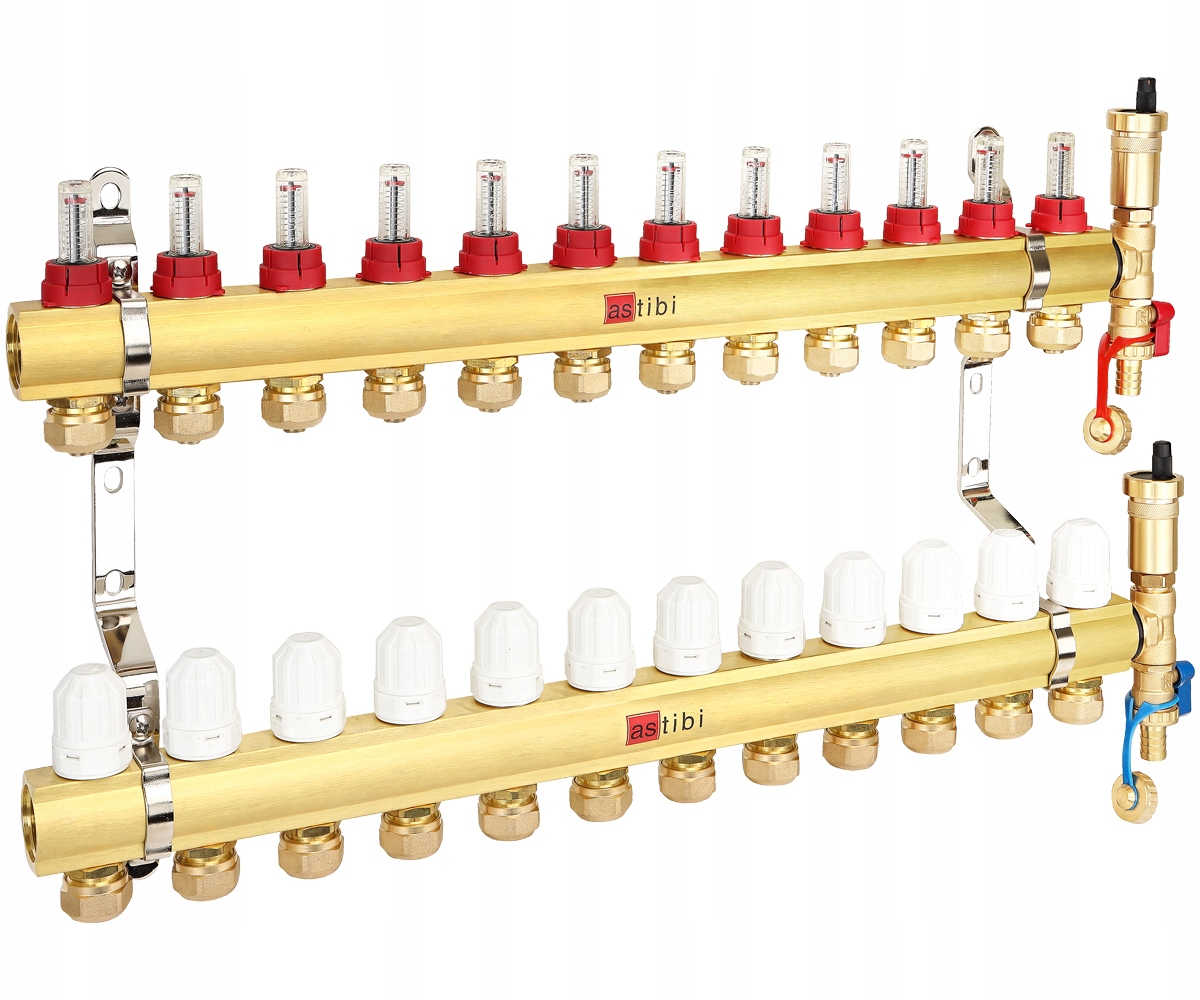 Rozdělovač 12 Okruhů Podlahového Vytápění Pro Podlahové Vytápění S Adaptéry Pex