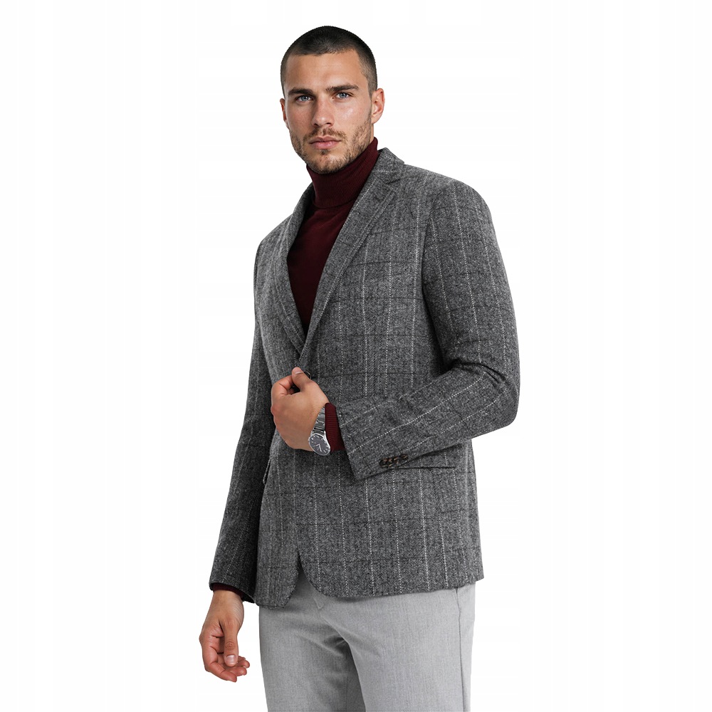 Elegantní šedá pánská sako s jemným kostkovaným vzorem, pohodlná Ombre M166 V1 XL
