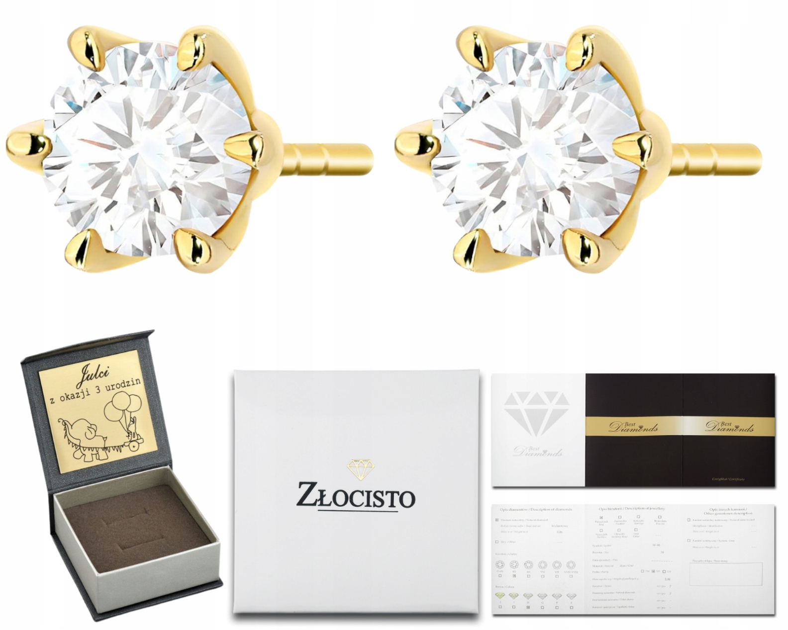Zlaté Náušnice S Diamantem Lab 1,00 Ct Zlato 585 Dárek