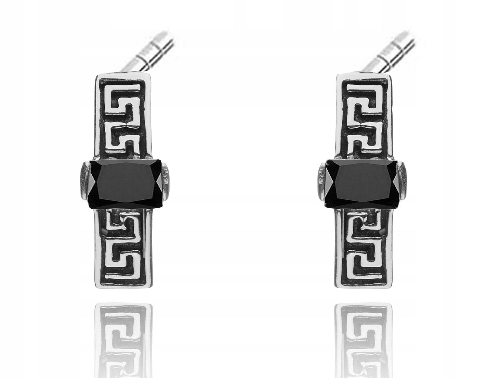 

Kolczyki Sztyfty Wzór Grecki Z Czarnymi Cyrkoniami