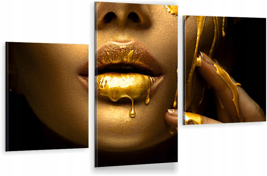 

Tryptyk Obraz Na Ścianęzłota Farba Usta Kobieta