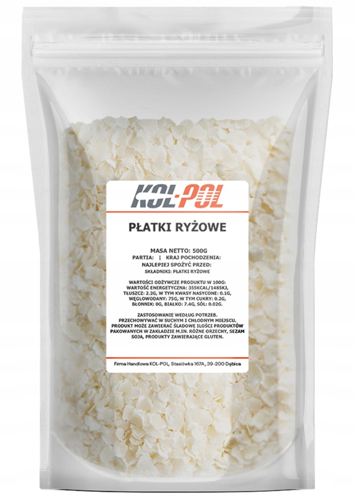 PŁATKI RYŻOWE 500g Naturalne śniadanie jakość Stan opakowania oryginalne