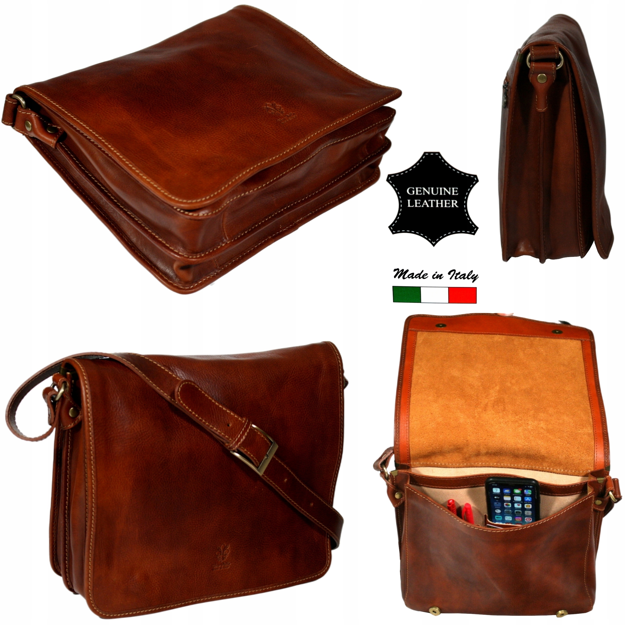 Pánská kožená taška přes rameno velká hnědá italská A4 kabelka přes rameno vintage