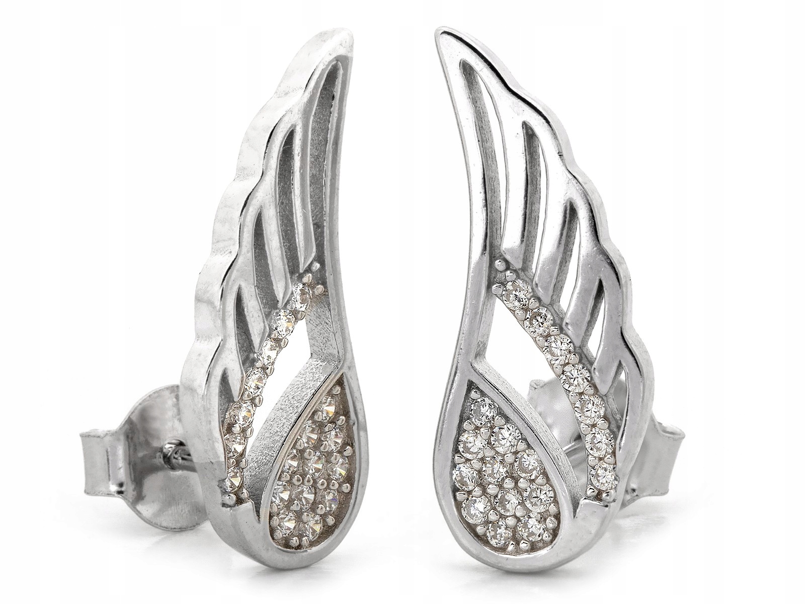 Stříbrné náušnice 925 Křídla se zirkony, efektní a stylové jako dárek